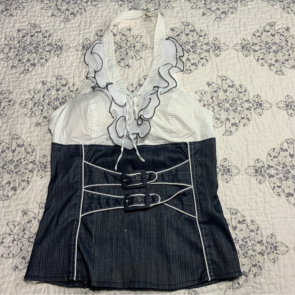 Y2k buckle corset like halter top